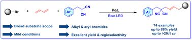 Visible light-promoted Pd-catalyzed regioselective 1,4-dicarbofunctionalization of 1,3-butadiene with unactivated bromides and malononitriles