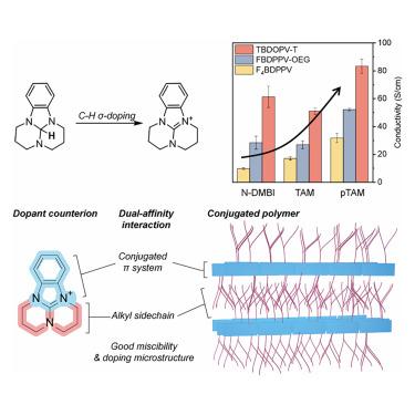 Achieving well-ordered microstructure and enhanced conductivities in n-doped conjugated polymers via dual-affinity dopant