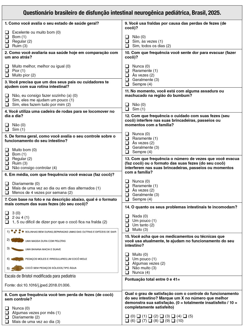 TRANSLATION, CULTURAL ADAPTATION, AND SEMANTIC VALIDATION OF THE PEDIATRIC NEUROGENIC BOWEL DYSFUNCTION SCORE (NDBS) INTO BRAZILIAN PORTUGUESE AND A PILOT STUDY.