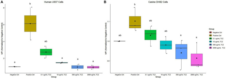 Tocilizumab binds to canine IL-6 receptor and elicits <i>in-vitro</i> inhibitory biological response.