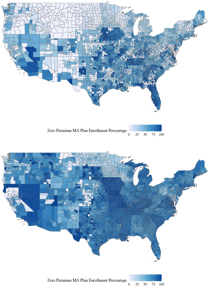 Zero-premium Medicare Advantage plans: trends in areas with socioeconomic vulnerability and health needs.