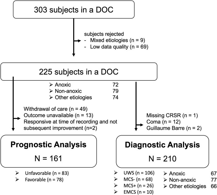 The role of etiology in the identification of clinical markers of consciousness: comparing EEG alpha power, complexity, and spectral exponent.