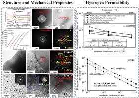 Formation ability, thermal/mechanical properties and hydrogen permeability of high entropy TiZrHf0.5Nb0.5CoNiCu amorphous and amorphous plus B2 alloys