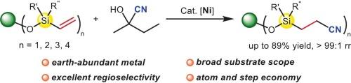 Rapid and regioselective synthesis of mono-, di- and multi-cyanofunctionalized (poly)siloxanes via Ni-catalyzed hydrocyanation of vinyl(poly)siloxanes