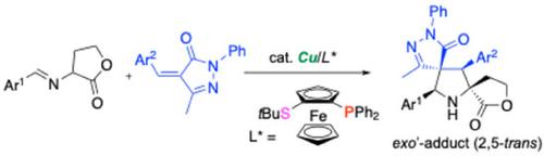 Copper-Catalyzed Diastereo- and Enantioselective 1,3-Dipolar Cycloaddition of Imino Lactones with Ylidene-Pyrazolones