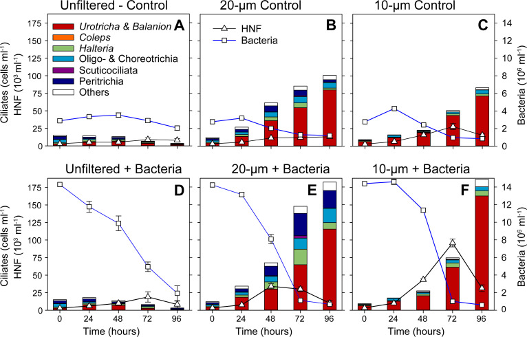 Morphological and molecular analyses of season-specific responses of freshwater ciliate communities to top-down and bottom-up experimental manipulations.