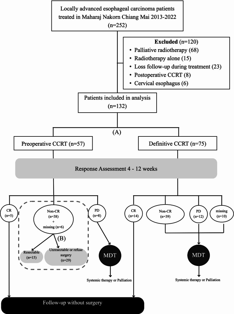 Tailoring treatment for esophageal cancer: a retrospective comparison of chemoradiation with and without esophagectomy.