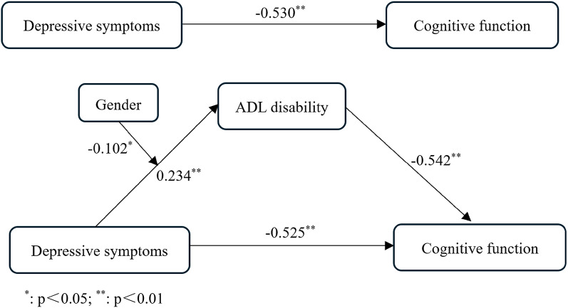 The mediating effect of activities of daily living (ADL) disability on the association between depressive symptoms and cognitive impairment in older adults: a National study.