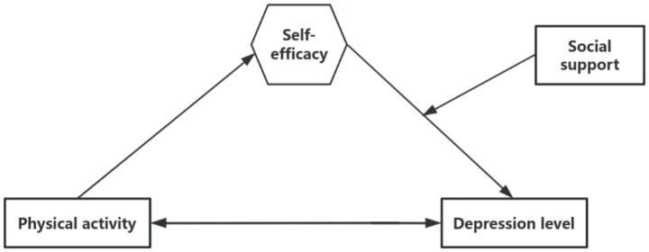 Physical activity and depression of Chinese students in Korea: self-efficacy as a mediator and social support as a moderator.