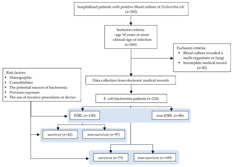 Risk Factors and Clinical Impact of Extended-Spectrum Beta-Lactamase (ESBL)-Producing <i>Escherichia coli</i> Bacteremia Among Hospitalized Patients.
