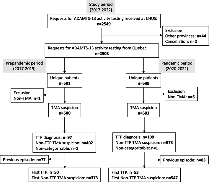 The impact of the COVID-19 pandemic on incidence and clinical presentation of thrombotic microangiopathies: data from a laboratory centralizing ADAMTS-13 testing in Quebec.