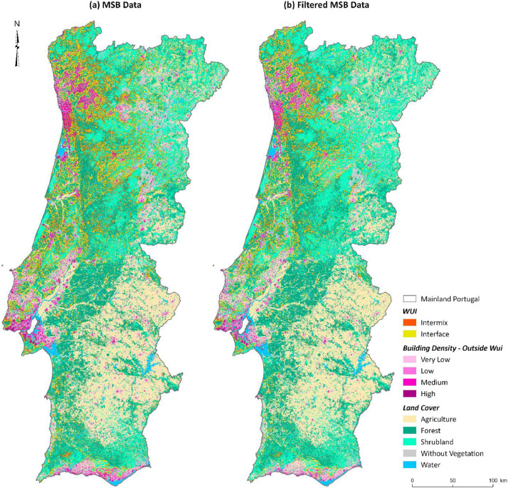 Semi-automated multi-criteria filtering of building footprints for enhanced Wildland-Urban Interface mapping in mainland Portugal.