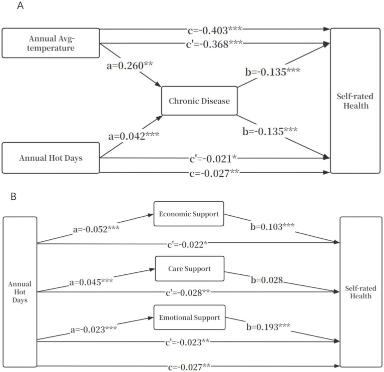 Heat exposure and self-rated health in older Chinese adults: the mediating roles of chronic disease and intergenerational support, 2008-2018 CLHLS.