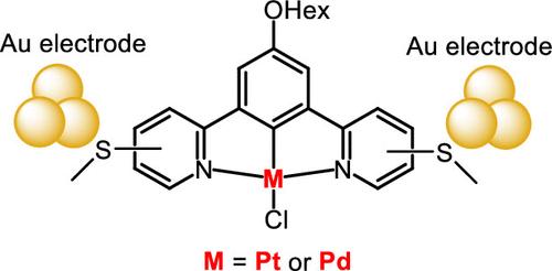 Experimental and Theoretical Studies of Isomeric Metal (N^C^N)Cl Coordination Complexes (Metal = Pt, Pd) with Multiple Conductance Pathways in Single-Molecule Junctions