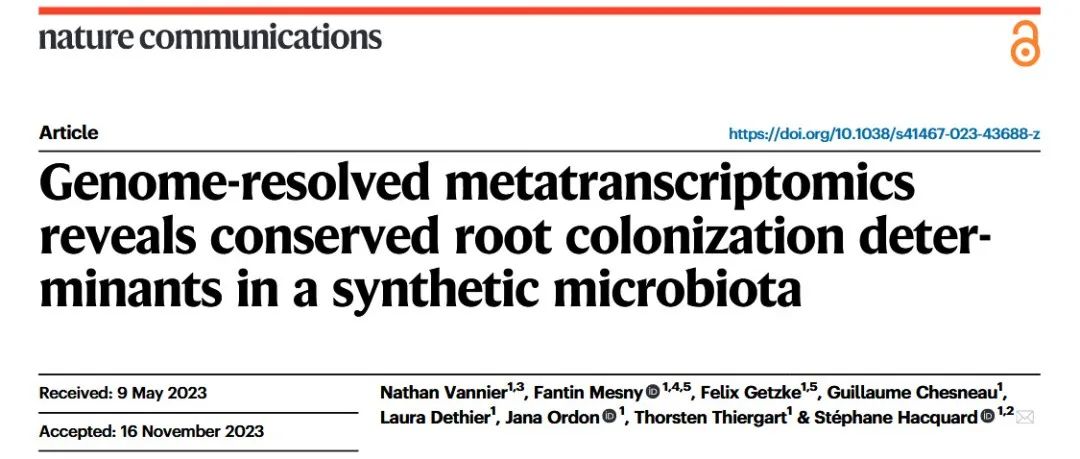 文献分享 | 基因组解析的宏转录组学揭示了合成微生物群中保守的根定植决定因素