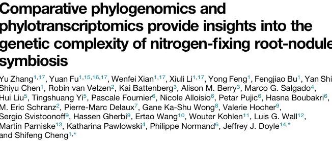 文献分享 |比较系统发育和转录组学揭示固氮根瘤共生的遗传复杂性
