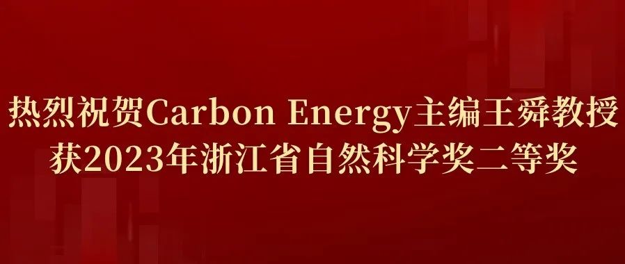 热烈祝贺Carbon Energy主编王舜教授获2023年浙江省自然科学奖二等奖！