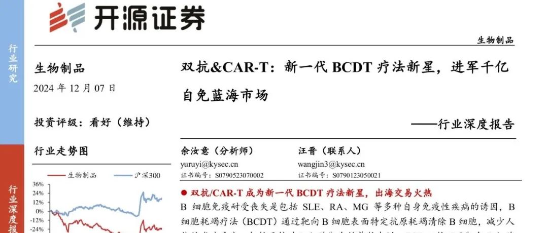 双抗&CAR-T: 新一代BCDT疗法新星, 进军千亿自免蓝海市场