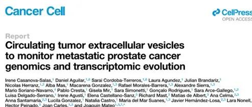 文献分享 ｜Cancer cell｜循环肿瘤细胞外囊泡监测转移性前列腺癌的基因组学和转录组学变化