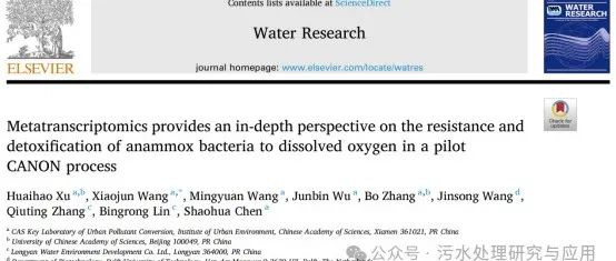 分享一篇文献：中试CANON 工艺中宏转录组学提供一种厌氧氨氧化菌对溶解氧抗性与解毒作用的深入观点