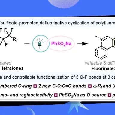 南京工业大学褚雪强/沈志良团队Org. Lett.：光催化多氟烷基四氢萘酮与亚磺酸盐的脱氟环化反应
