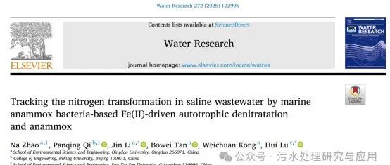 基于海洋厌氧氨氧化菌的Fe（II）驱动自养反硝化与厌氧氨氧化工艺追踪含盐废水中的氮转化过程