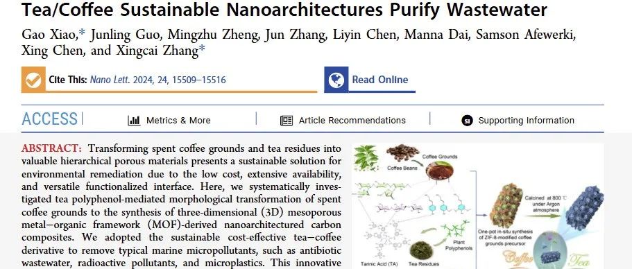 茶/咖啡废弃物制备的可持续纳米结构用于废水净化