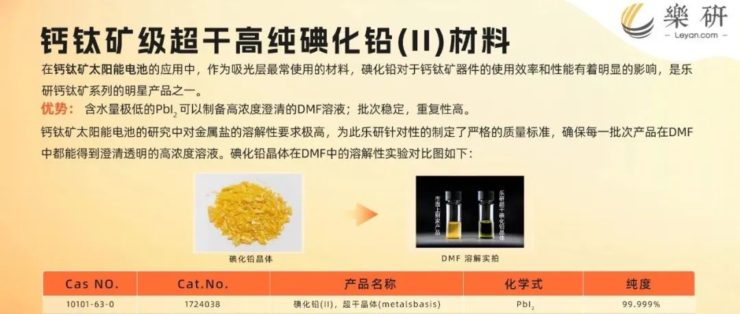 砌块化学严荐优品｜钙钛矿级超干高纯碘化铅(II)材料