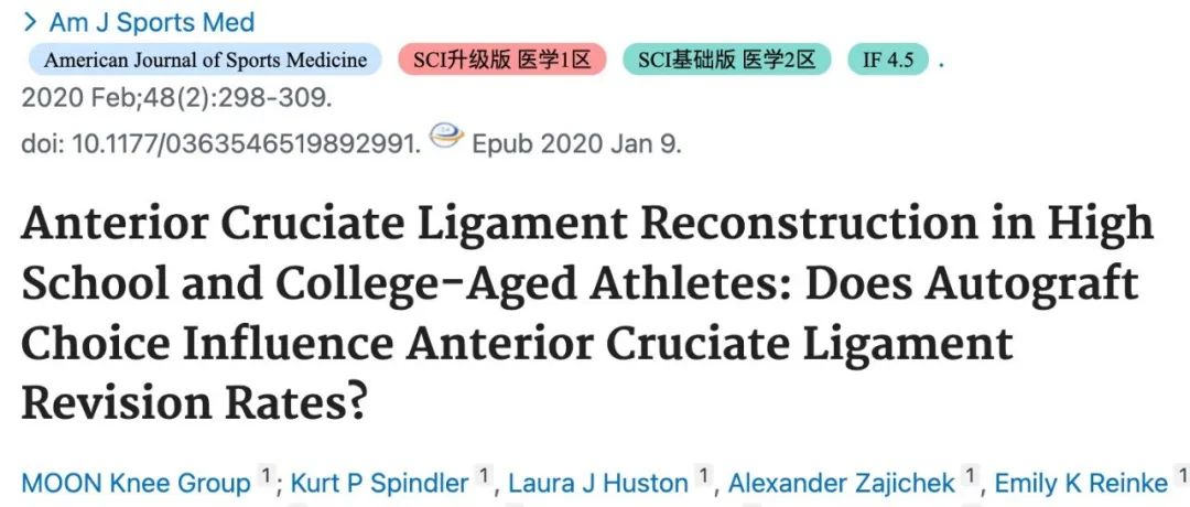 高中生和大学生运动员的前交叉韧带重建：自体移植物的选择会影响前交叉韧带翻修率吗？
