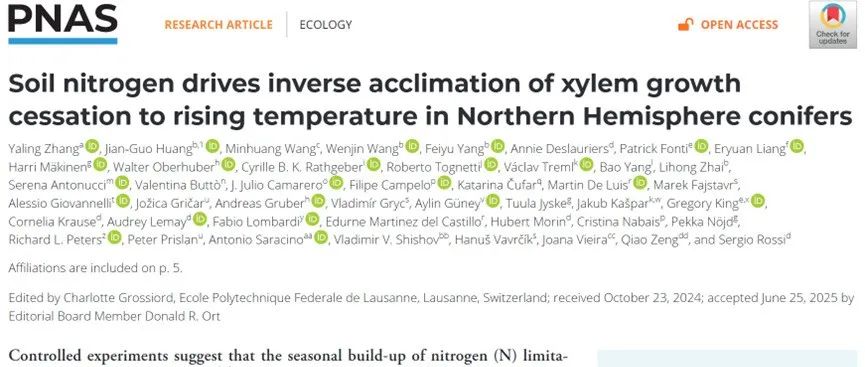 PNAS | 局地环境对北半球针叶林木质部秋季物候的影响获揭示