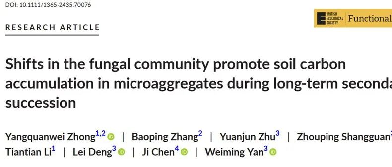 Functional Ecology｜真菌群落的变化促进了长期植被恢复过程中微团聚体碳的积累