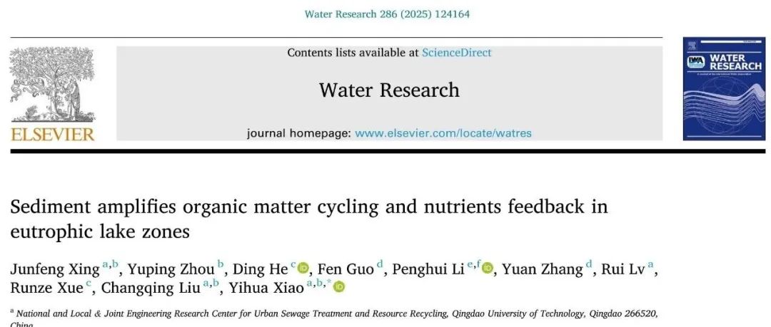 【视点】青岛理工大学肖宜华团队：富营养化湖区沉积物强化有机质循环与营养盐反馈机制研究