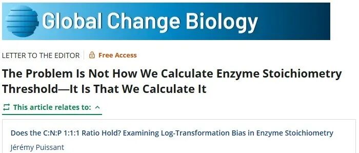 局限性讨论文章丨GLOBAL CHANGE BIOL：问题不在于如何计算酶的化学计量阈值——而在于计算酶化学计量本身
