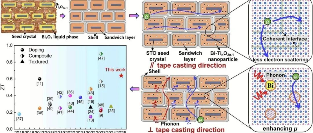 西北工业大学高峰团队JEC：织构化多尺度平行界面和核壳结构协同提升钛酸锶基陶瓷热电性能