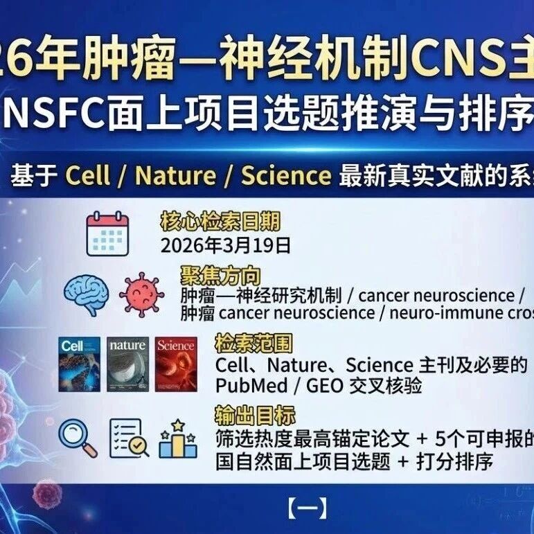 2026年肿瘤—神经机制CNS主刊扫描、NSFC面上项目选题推演与排序评估