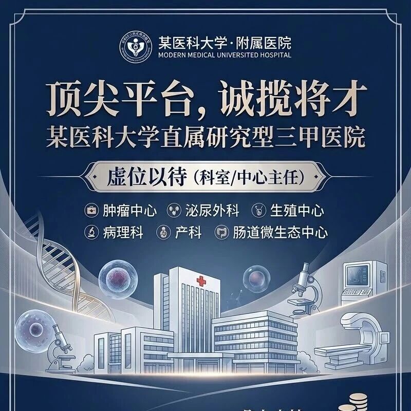 【顶尖平台，诚揽将才】某医科大学直属研究型三甲医院诚聘学科带头人