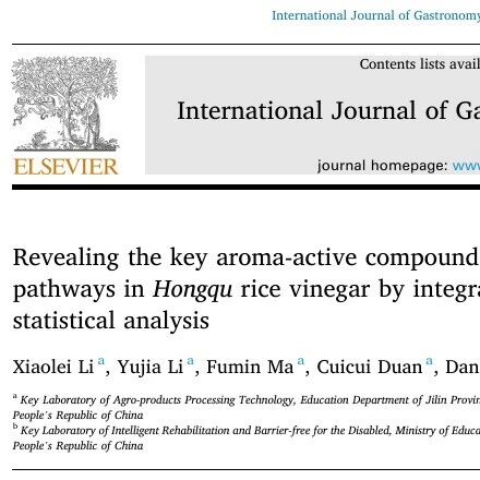 IJGFS|基于仪器分析、感官评定和统计分析方法揭示红曲米醋中关键芳香活性化合物及其可能的代谢途径