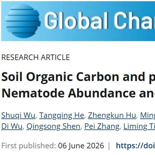 南京农业大学胡水金教授团队《Global Change Biology》最新研究成果！揭示土壤有机碳与pH调控氮输入对土壤线虫群落的影响机制