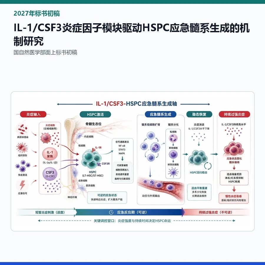 【2027年标书初稿】IL-1/CSF3炎症因子模块驱动HSPC应急髓系生成的机制研究