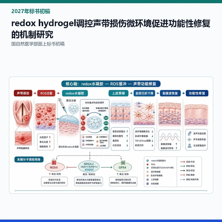 【2027年标书初稿】redox hydrogel调控声带损伤微环境促进功能性修复的机制研究