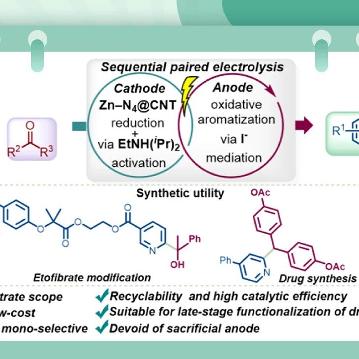 【JACS】广西师范大学潘英明、唐海涛和王毛锐团队最新成果：锌单原子阴极耦合阳极碘接力介导策略实现吡啶C₂–H键电化学羟甲基化