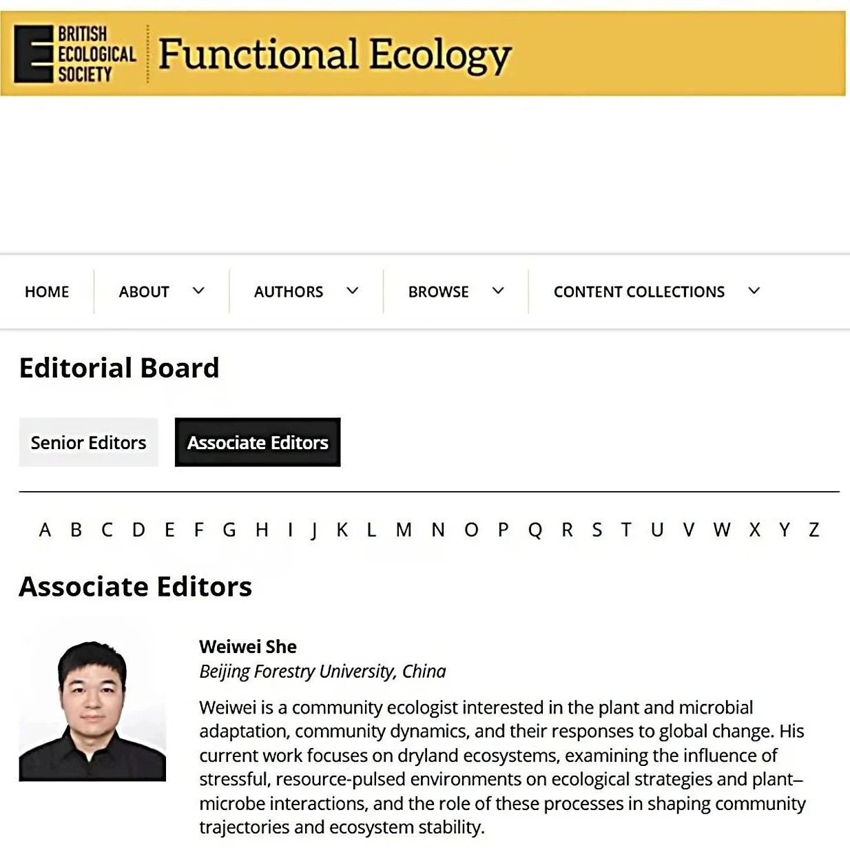 北京林业大学青年教师担任Functional Ecology副主编！