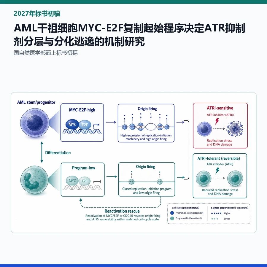 【2027年标书初稿】AML干祖细胞MYC-E2F复制起始程序决定ATR抑制剂分层与分化逃逸的机制研究