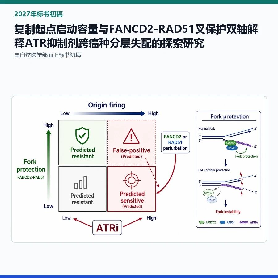 【2027年标书初稿】复制起点启动容量与FANCD2-RAD51叉保护双轴解释ATR抑制剂跨癌种分层失配的探索研究