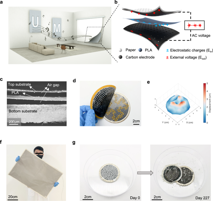 Scalable and eco-friendly flexible loudspeakers for distributed human-machine interactions